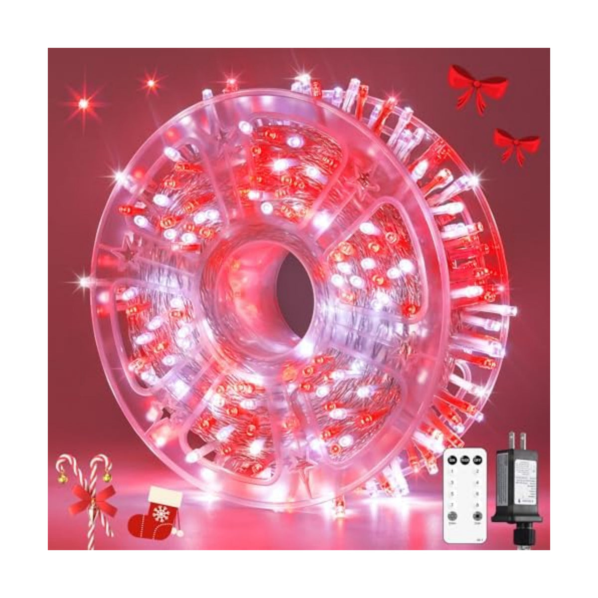JMEXSUSS 400 LED Red and White Christmas Lights Outdoor with Remote