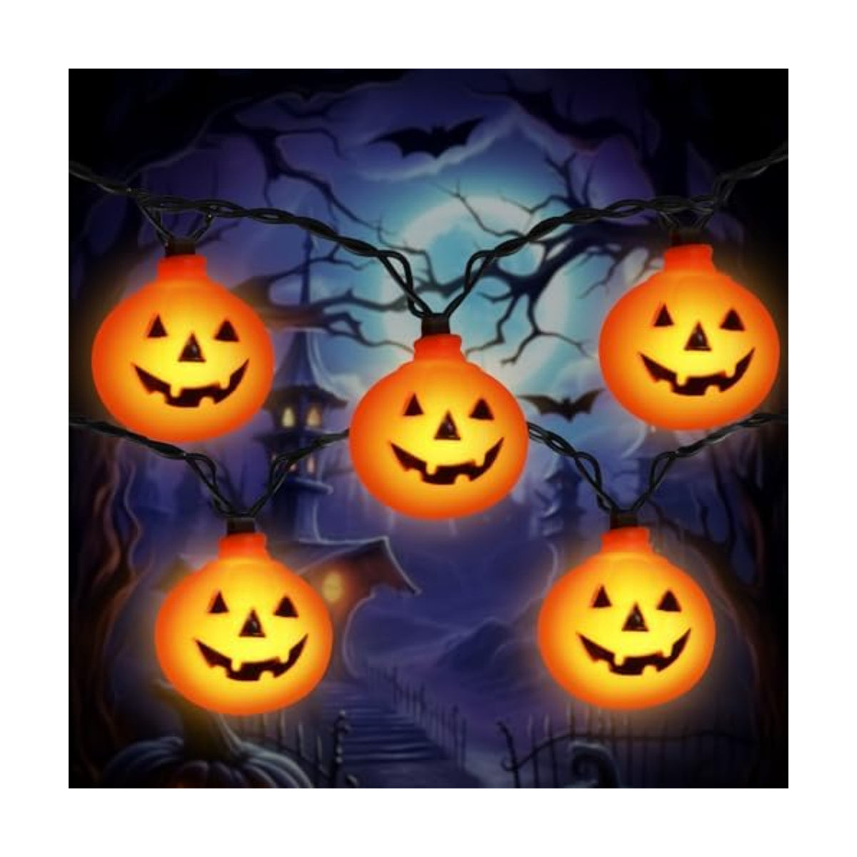 Pumpkin Halloween Decorations Lights, 8.5FT Pumpkin String Lights with 10 LED Waterproof Orange Jack-O-Lantern Lights for Outdoor Indoor Home, Halloween Party Decorations, Black Wire, Plug in
