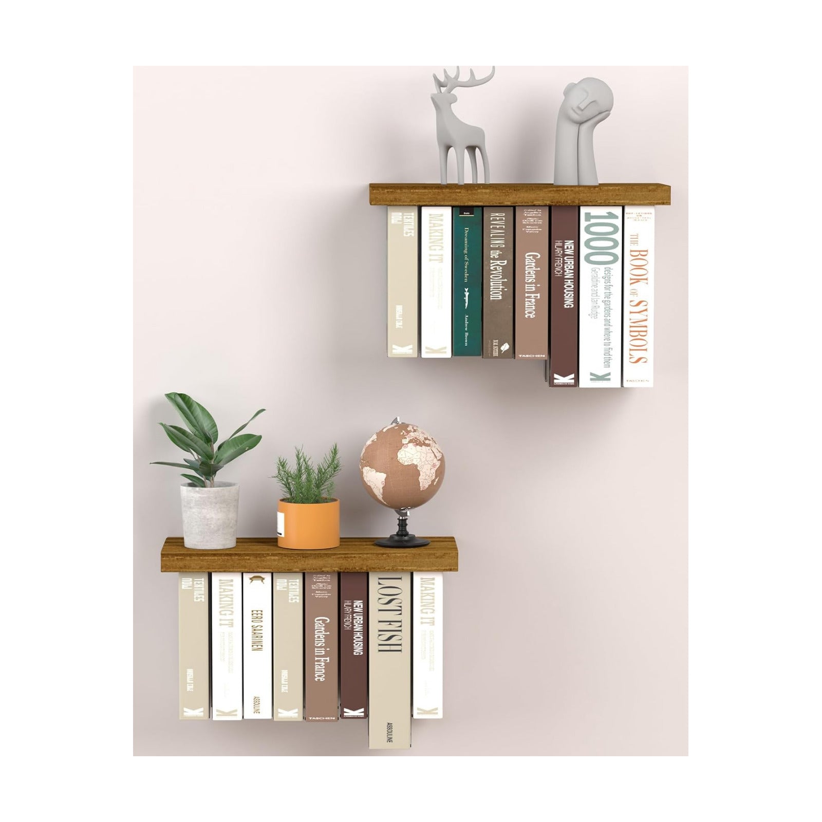 Floating Book Shelves for Wall Set of 2, Unique Wood Hanging Bookshelf | Easy Install Wall Bookshelf with Anti-Tilt