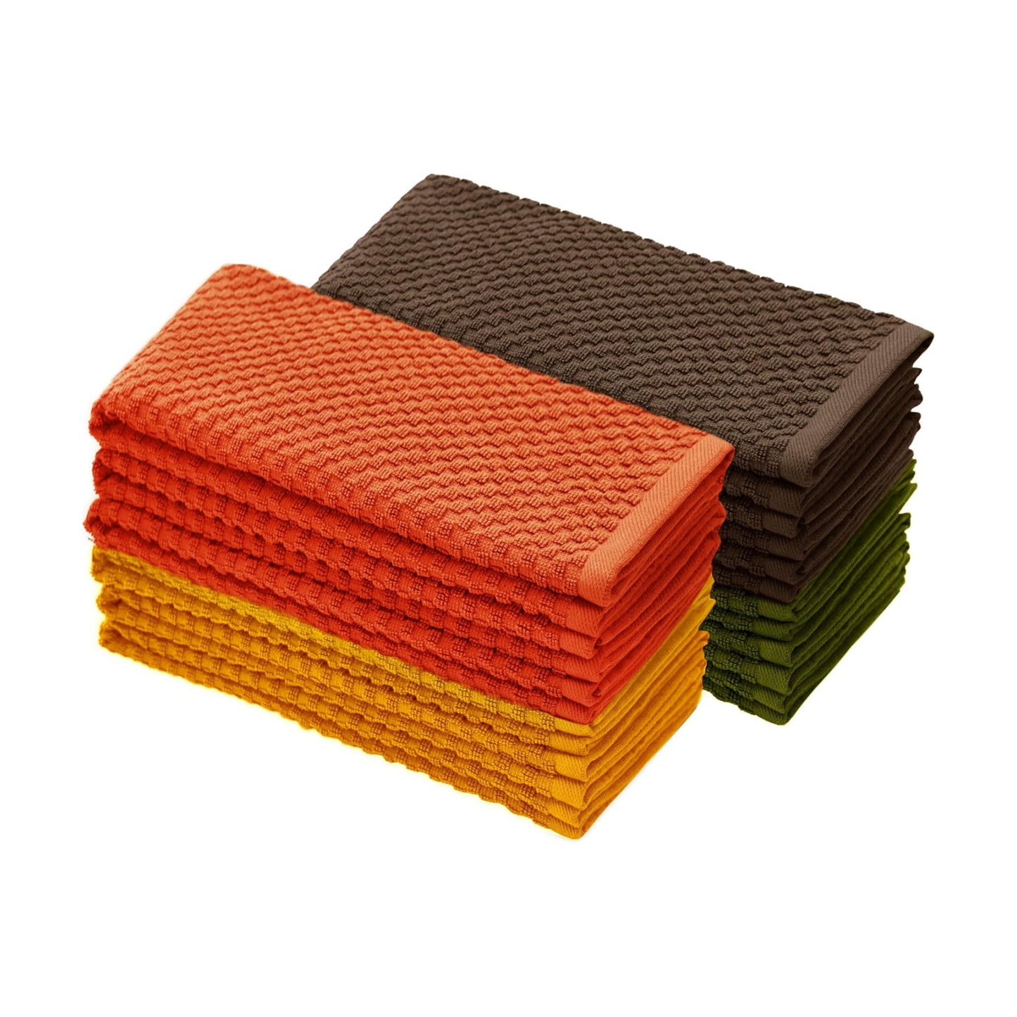 COTTON CRAFT Amazing Kitchen Towel - 12 Pack 100% Cotton Waffle Terry Towel | Harvest Rust Green Gold Brown -16x28 Euro