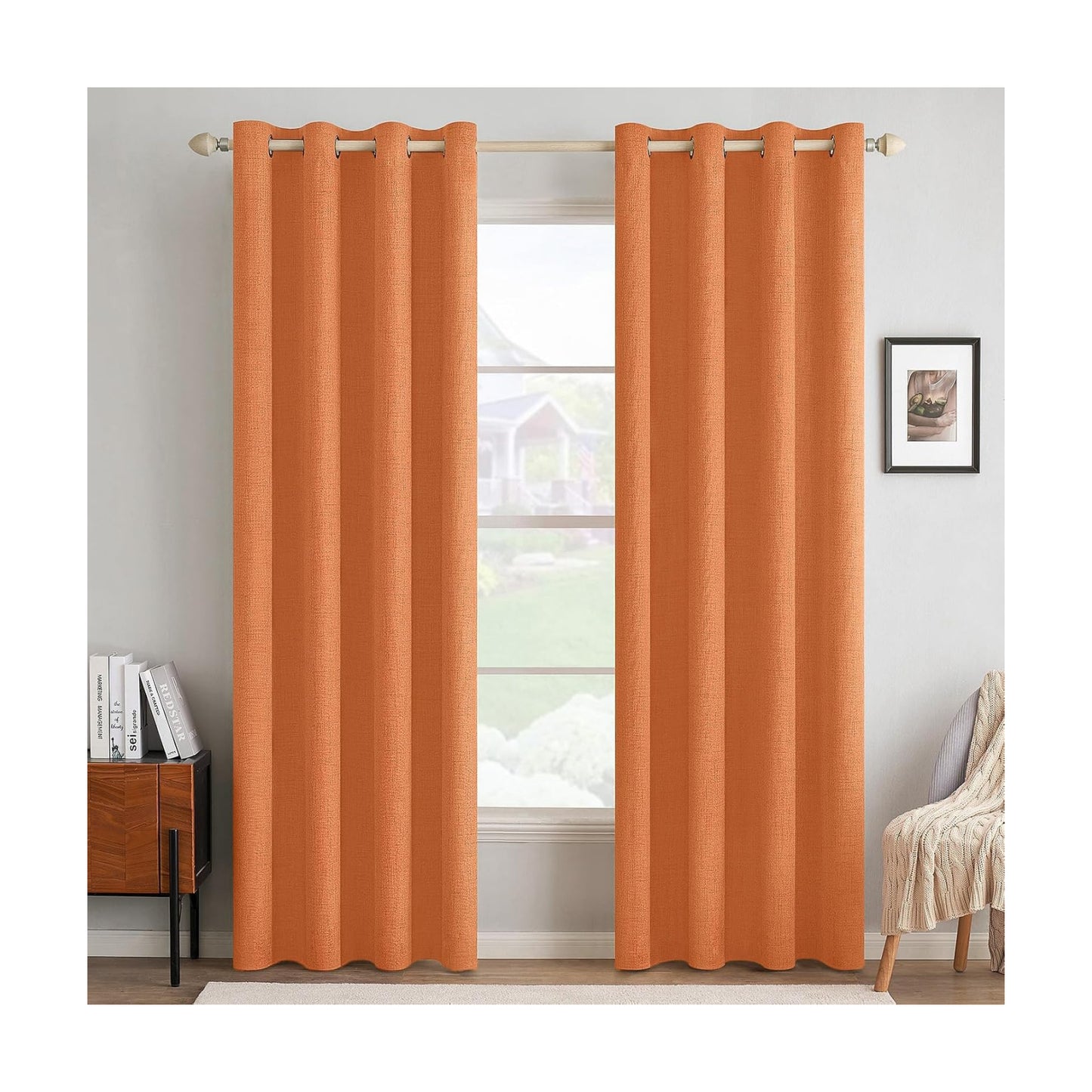MIULEE 100% Blackout Linen Curtains for Bedroom 52x84 Inches Orange