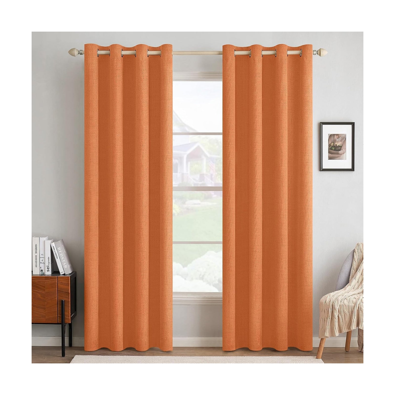 MIULEE 100% Blackout Linen Curtains for Bedroom 52x84 Inches Orange