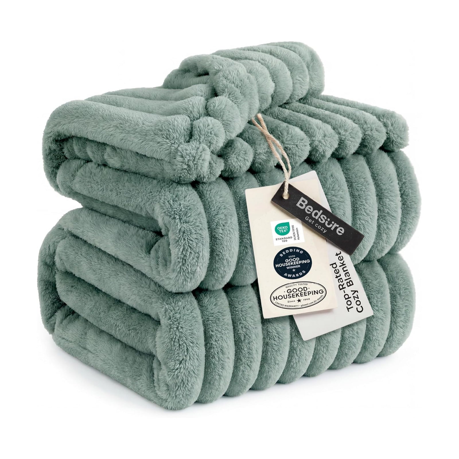 Bedsure Full Size Fleece Blankets for Bed Sage Green 84"x90"