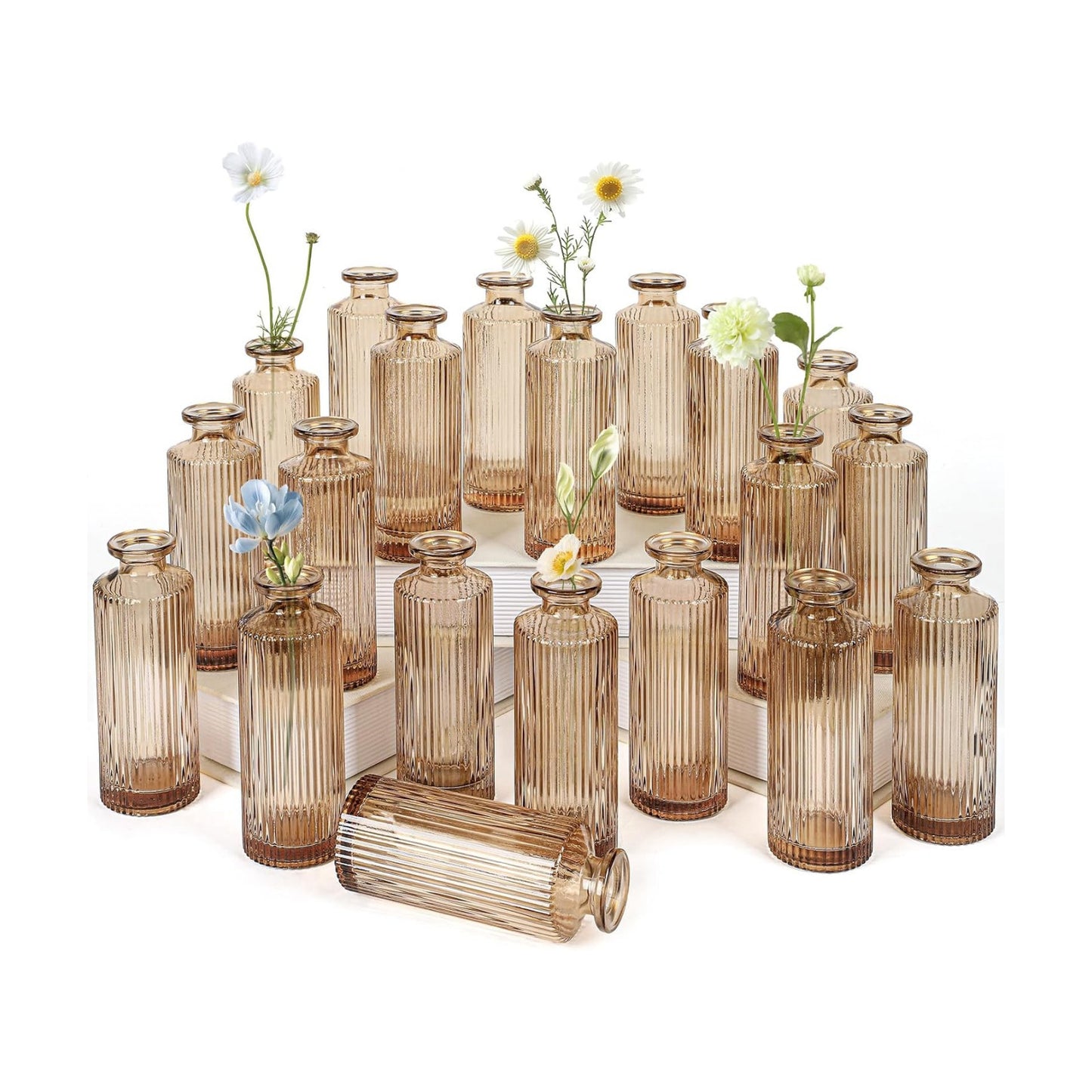 Glass Bud Vases / Amber / Set of 20