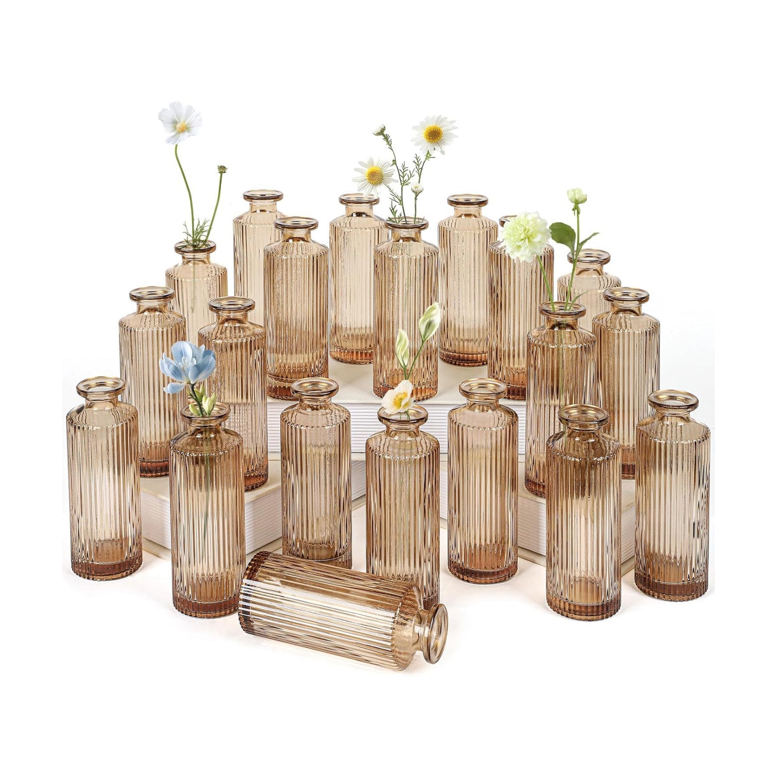 Glass Bud Vases / Amber / Set of 20