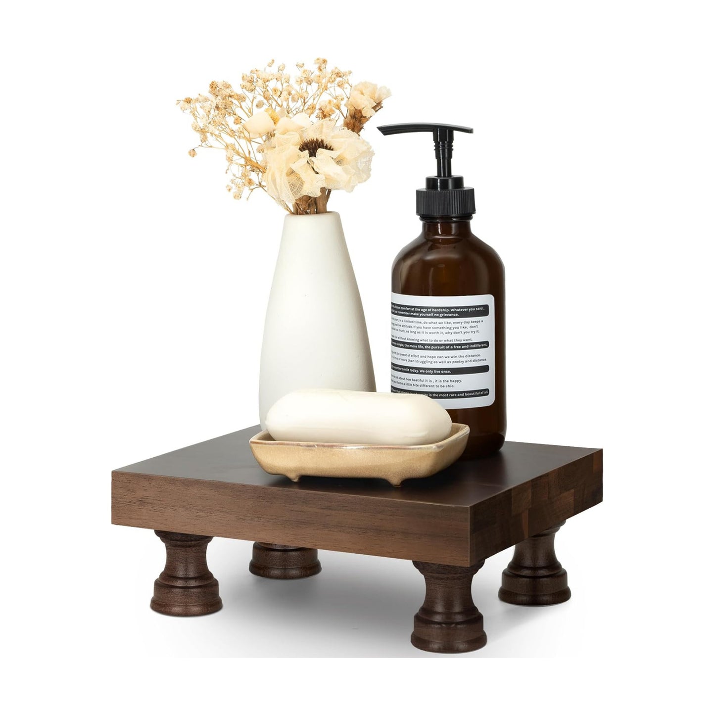 EOSAHR Wood Riser for Decor & Display Stand for Kitchen Counter, DarkBrown | Acacia Wood, Rich Wood Grain, 8.5"