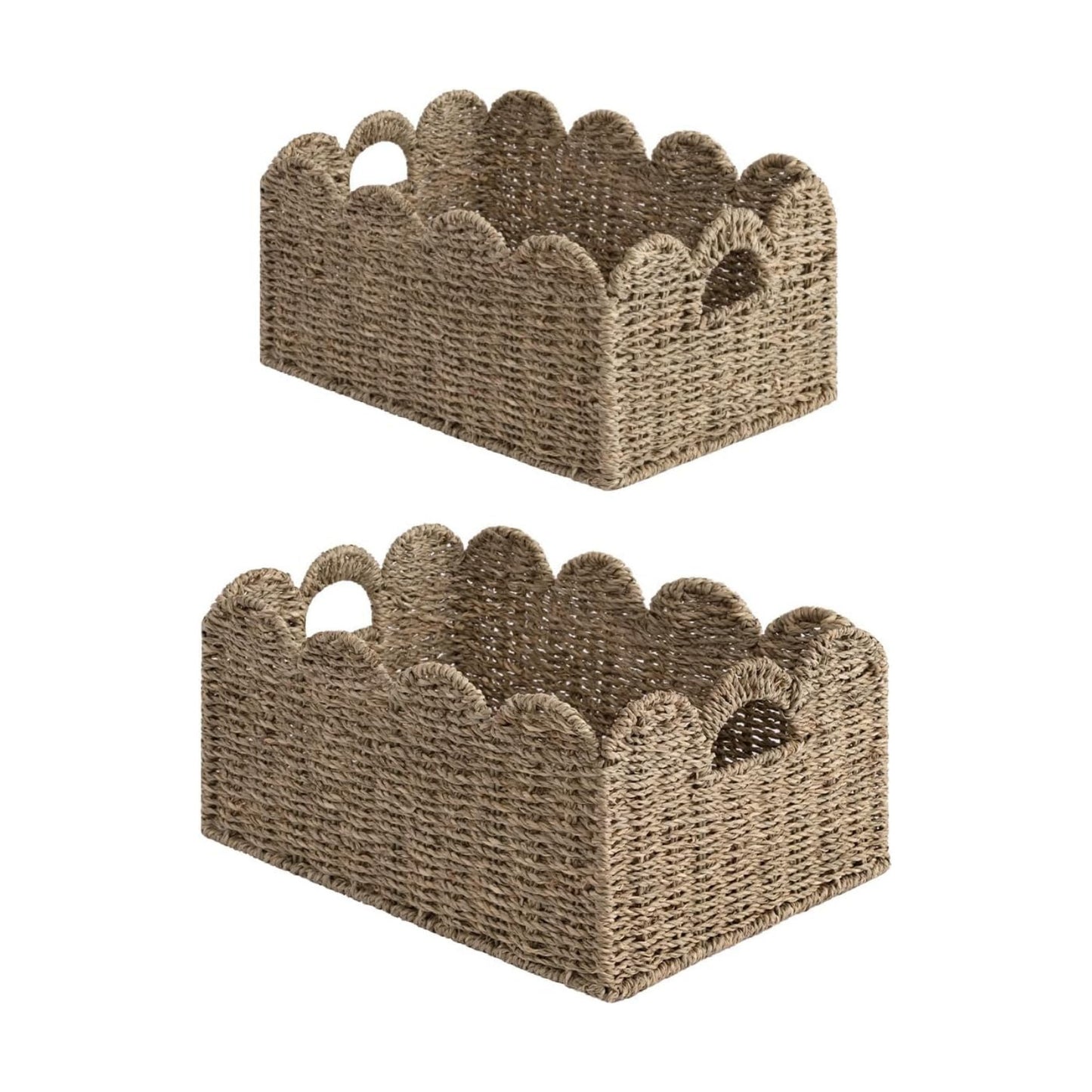 Rattan Baskets / Scalloped Wicker Basket / Natural / 15" L x 11" W x 7" H