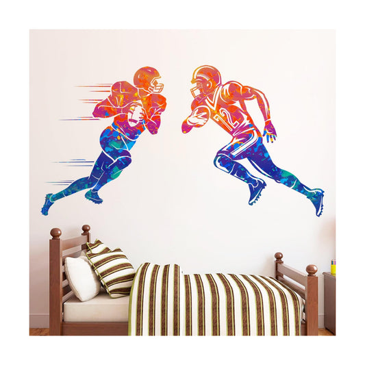 Colors Splash Football Player Wall Decals Creative Sports Player Silhouette Wall Stickers / Colorful