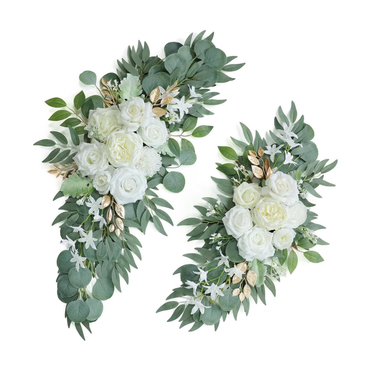 Artificial White Wedding Arch Flower Swags for Welcome Signs / White & Gold / Set of 2