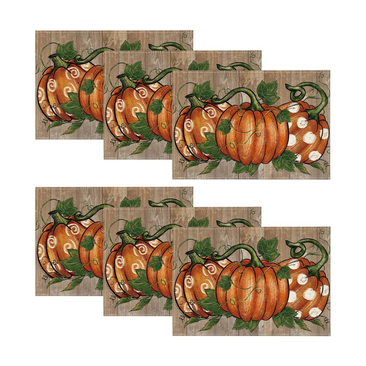 Artoid Mode Wood Polka Dot Pumpkins Fall Placemats Set of 6-12 x 18 Inch