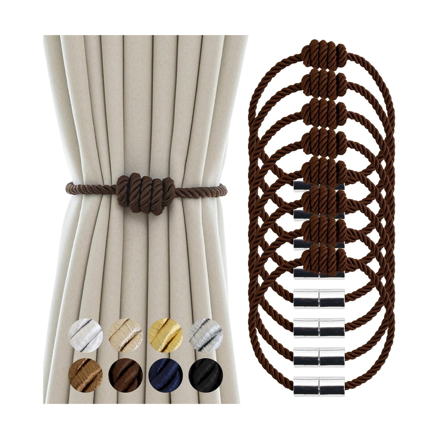 Curtain Tiebacks Magnetic Decorative Rope Tie Backs Holdbacks Contoeey | 8 Pack Coffee Modern Elegant Window Treatment