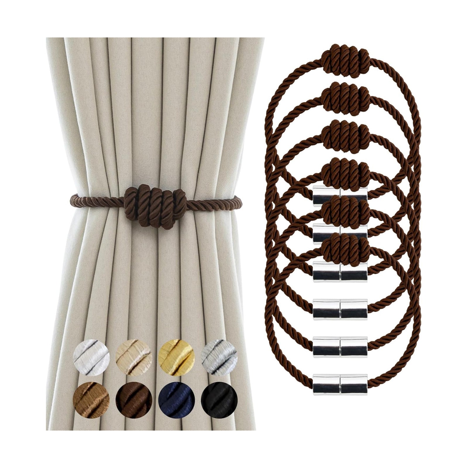 Curtain Tiebacks Magnetic Decorative Rope Tie Backs Holdbacks Contoeey | 6 Pack Coffee Modern Elegant Window Treatment