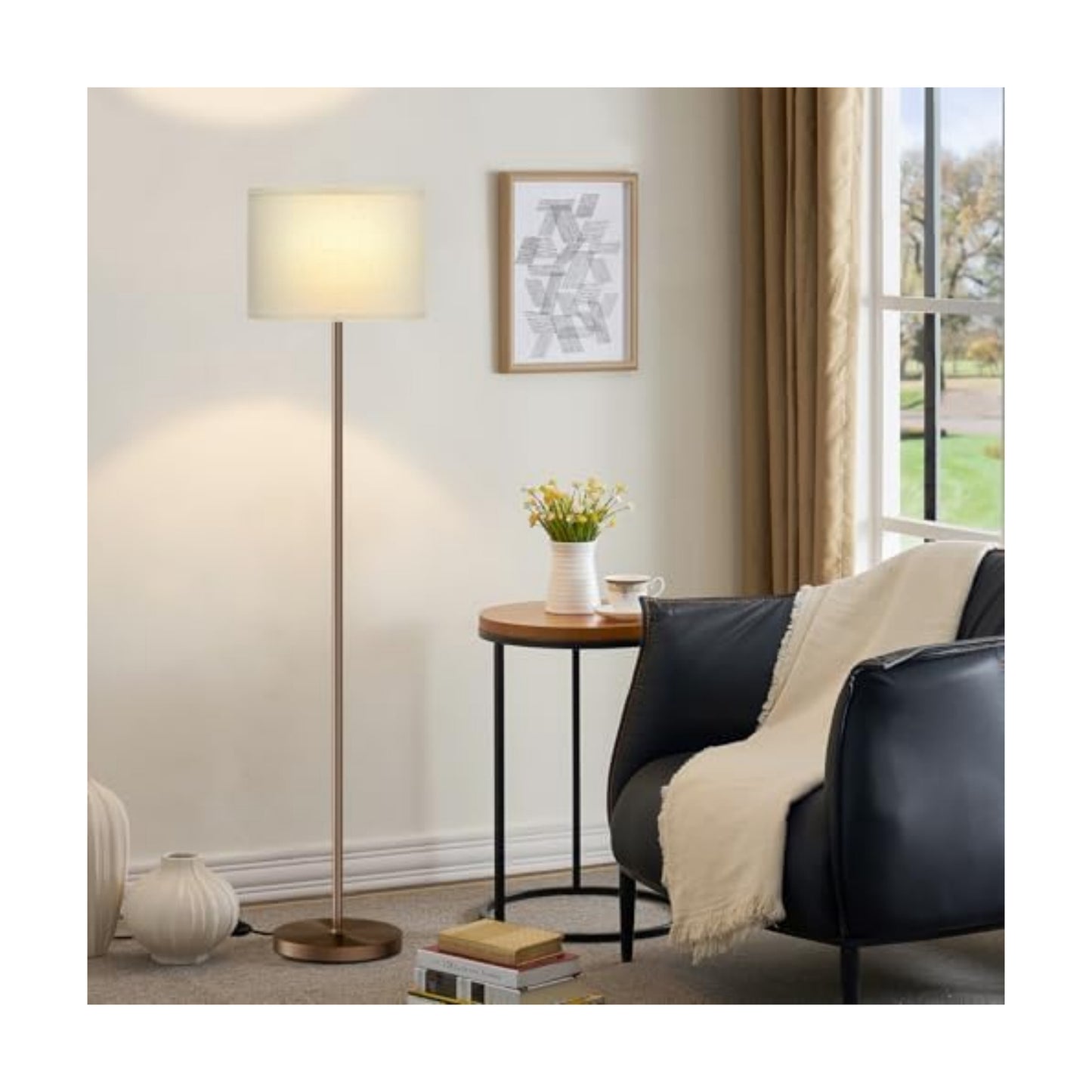Ambimall 60'' Modern Floor Lamp with Shade, Tall Lamps for Living Room, Bedroom, Office, Dining Room, Beige Shade with