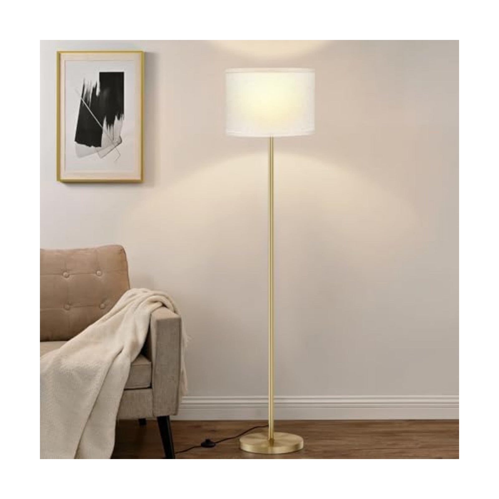 Ambimall 60'' Modern Floor Lamp with Shade, Tall Lamps for Living Room, Bedroom, Office, Dining Room, Beige Shade with