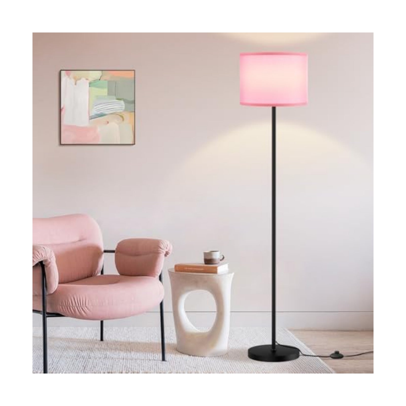 Ambimall 60'' Modern Floor Lamp with Shade, Tall Lamps for Living Room, Bedroom, Office, Dining Room, Pink Shade with
