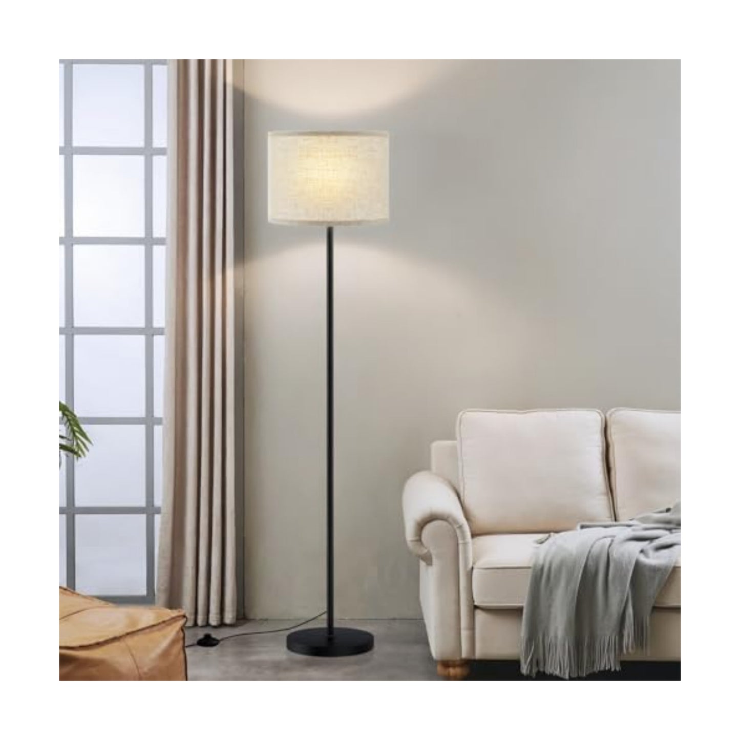 Ambimall 60'' Modern Floor Lamp with Shade, Tall Lamps for Living Room, Bedroom, Office, Dining Room, Beige Shade with