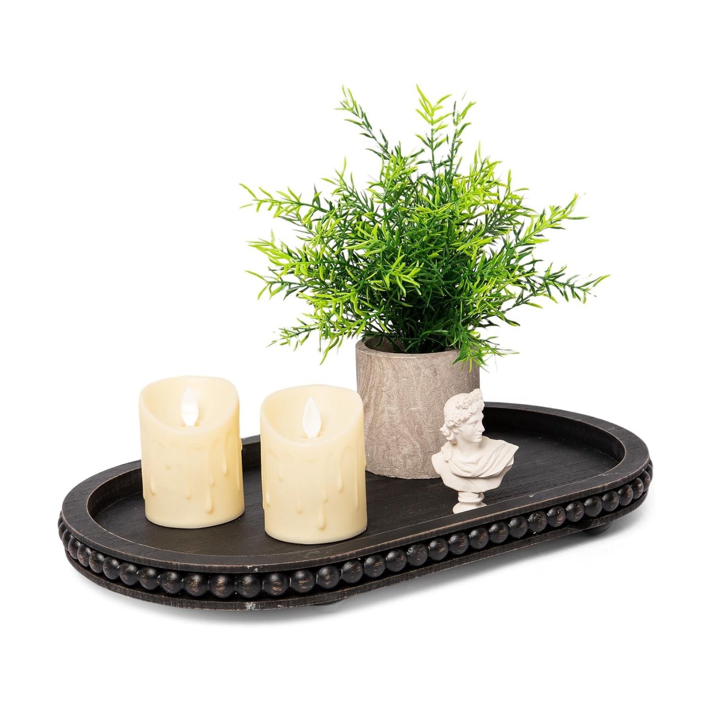 Black Wood Beaded Tray / 15inch Oval Black / 15 Inch