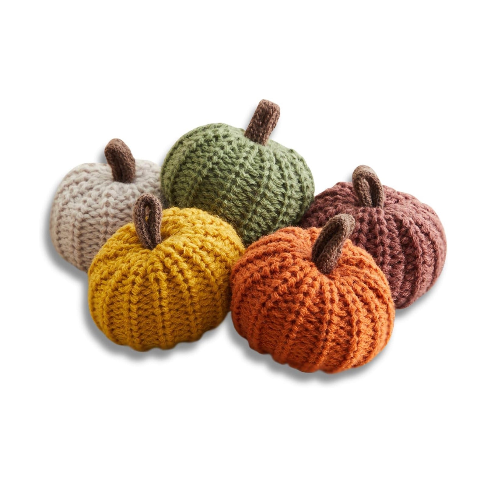Set of 5 Mini Knit Pumpkins, Thanksgiving Table Centerpiece, Anthropology Home, Pottery Farmhouse and Barn Fall Décor