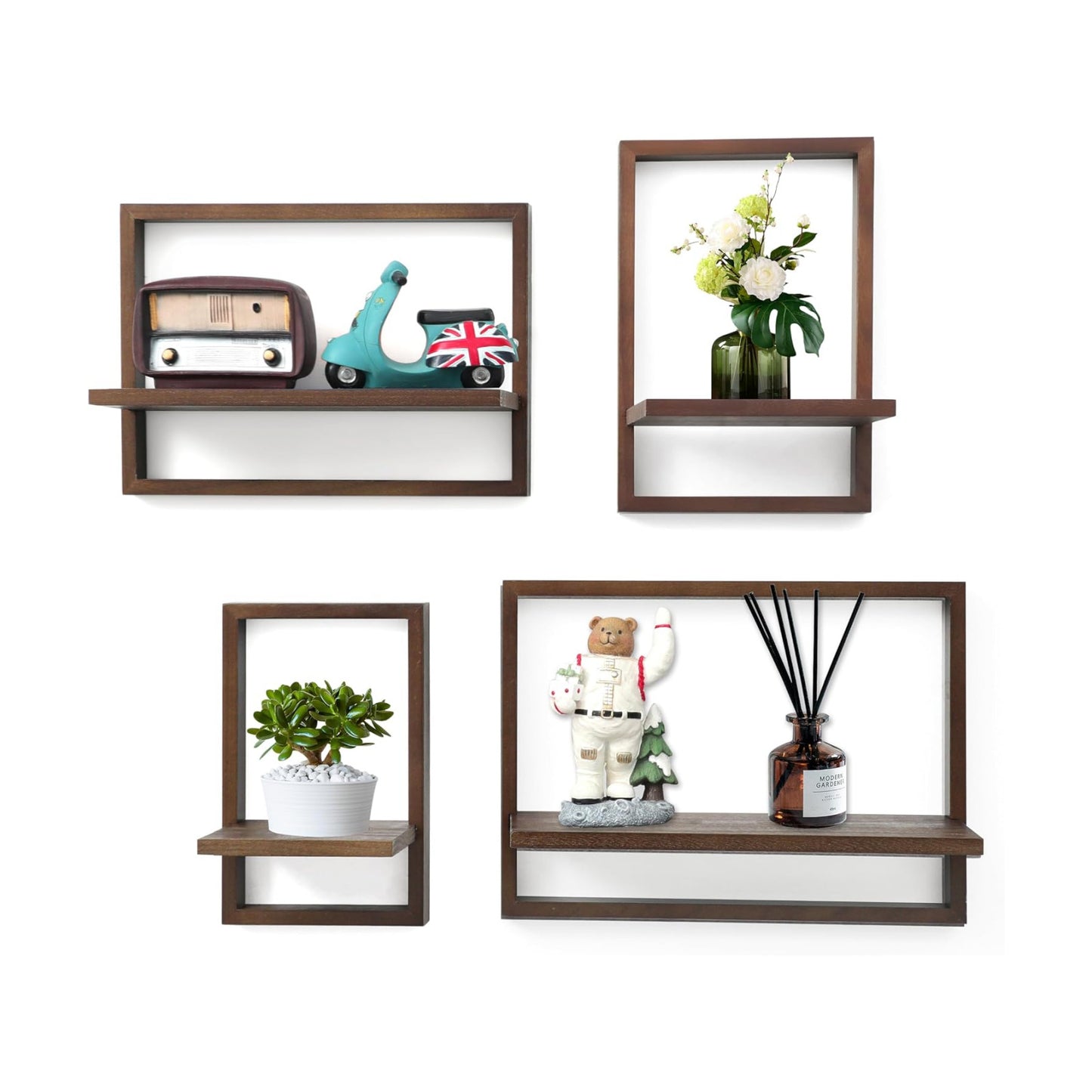 Square Floating Shelves / Rustic Walnut / Set of 4