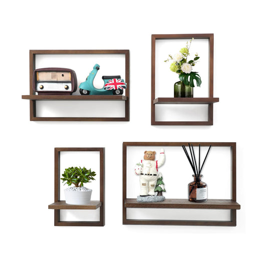 Square Floating Shelves / Rustic Walnut / Set of 4