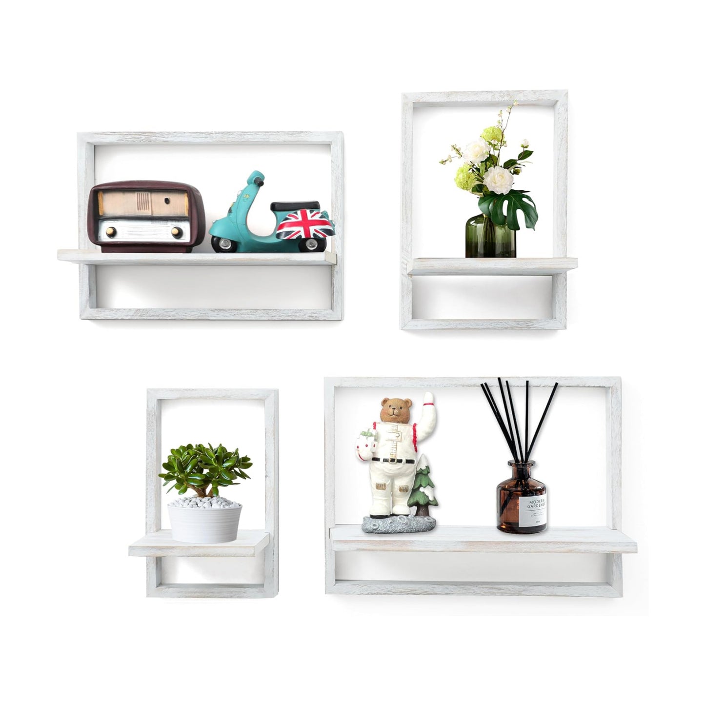 Square Floating Shelves / Rustic White / Set of 4
