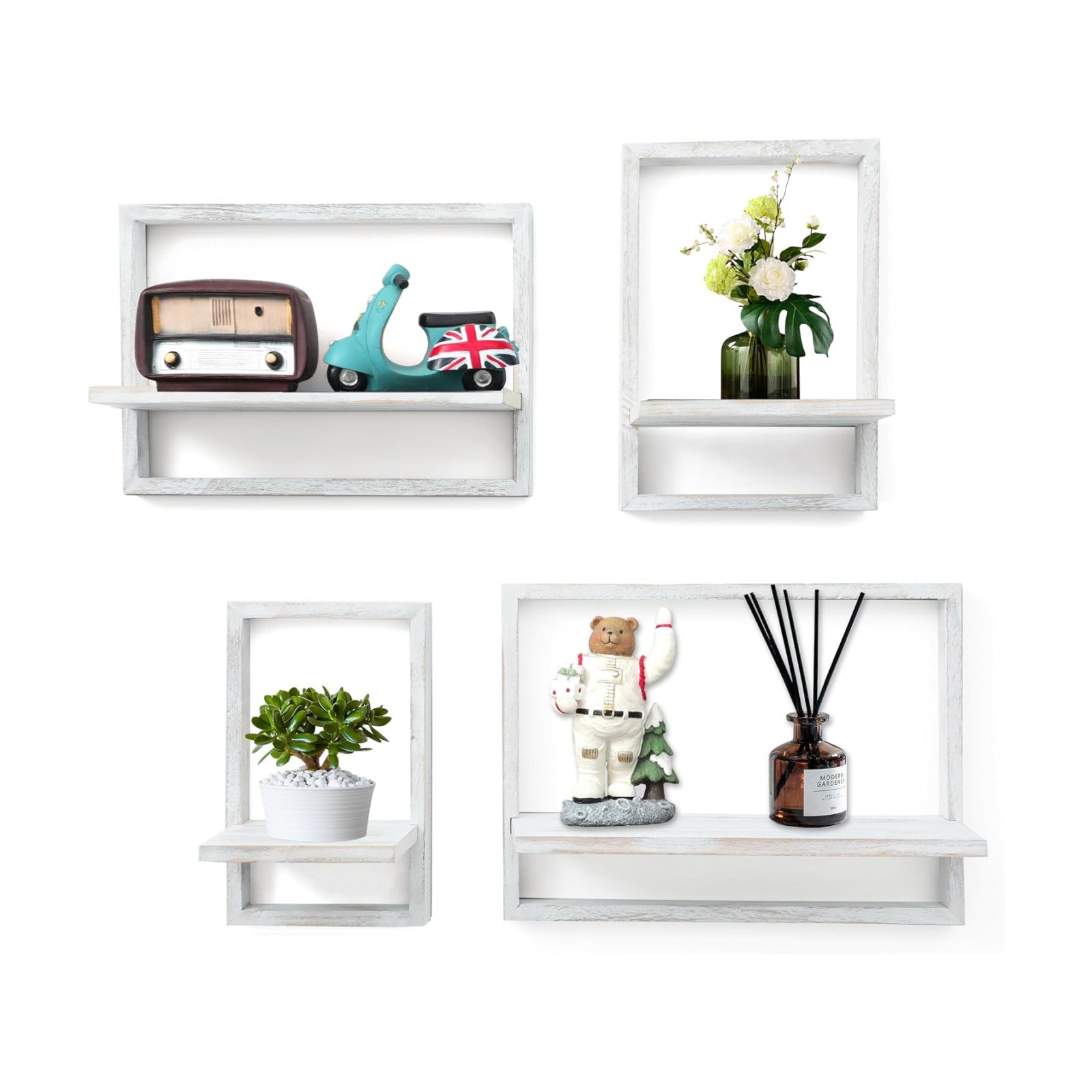 Square Floating Shelves / Rustic White / Set of 4