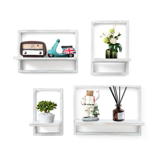 Square Floating Shelves / Rustic White / Set of 4