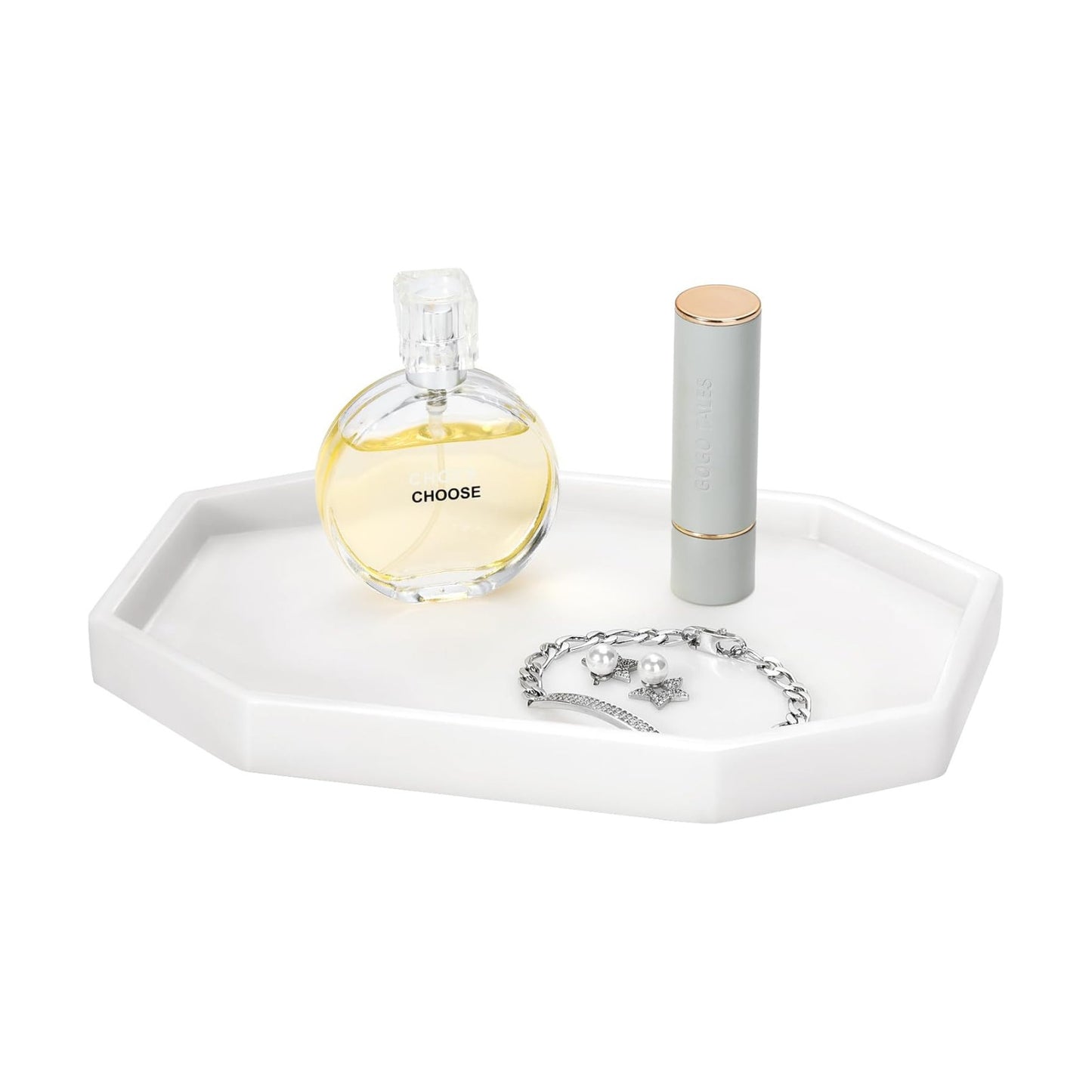 Vanity Tray / 8" Small Octagon Bathroom Vanity Tray / 7.9 x 5.6 x 0.7 / Milky White