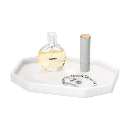 Vanity Tray / 8" Small Octagon Bathroom Vanity Tray / 7.9 x 5.6 x 0.7 / Milky White