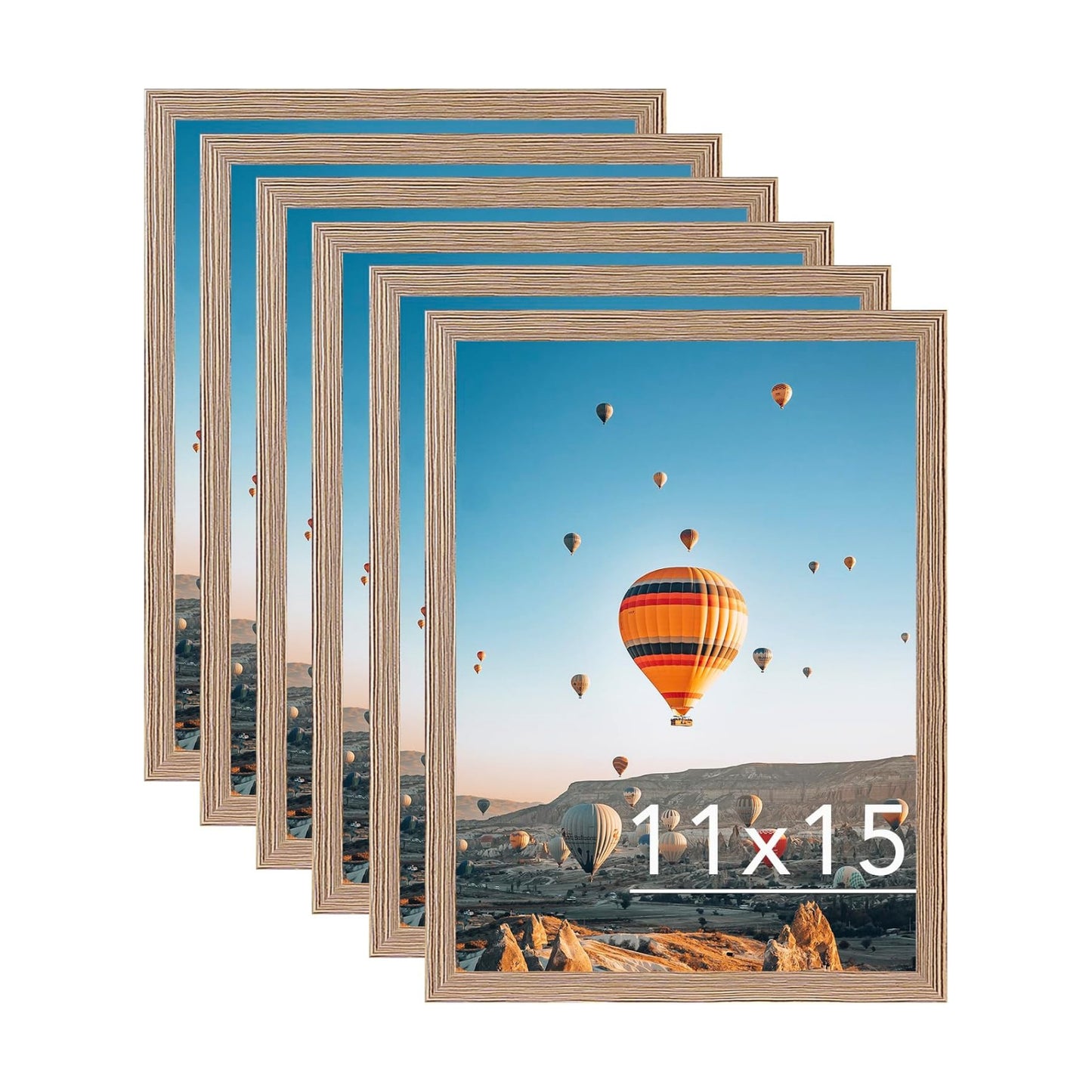 JCJMY 11x15 Rustic Brown Picture Frame Set of 6, Horizontal and Vertical Formats for Wall Hanging, 11 x 15 Wall Gallery