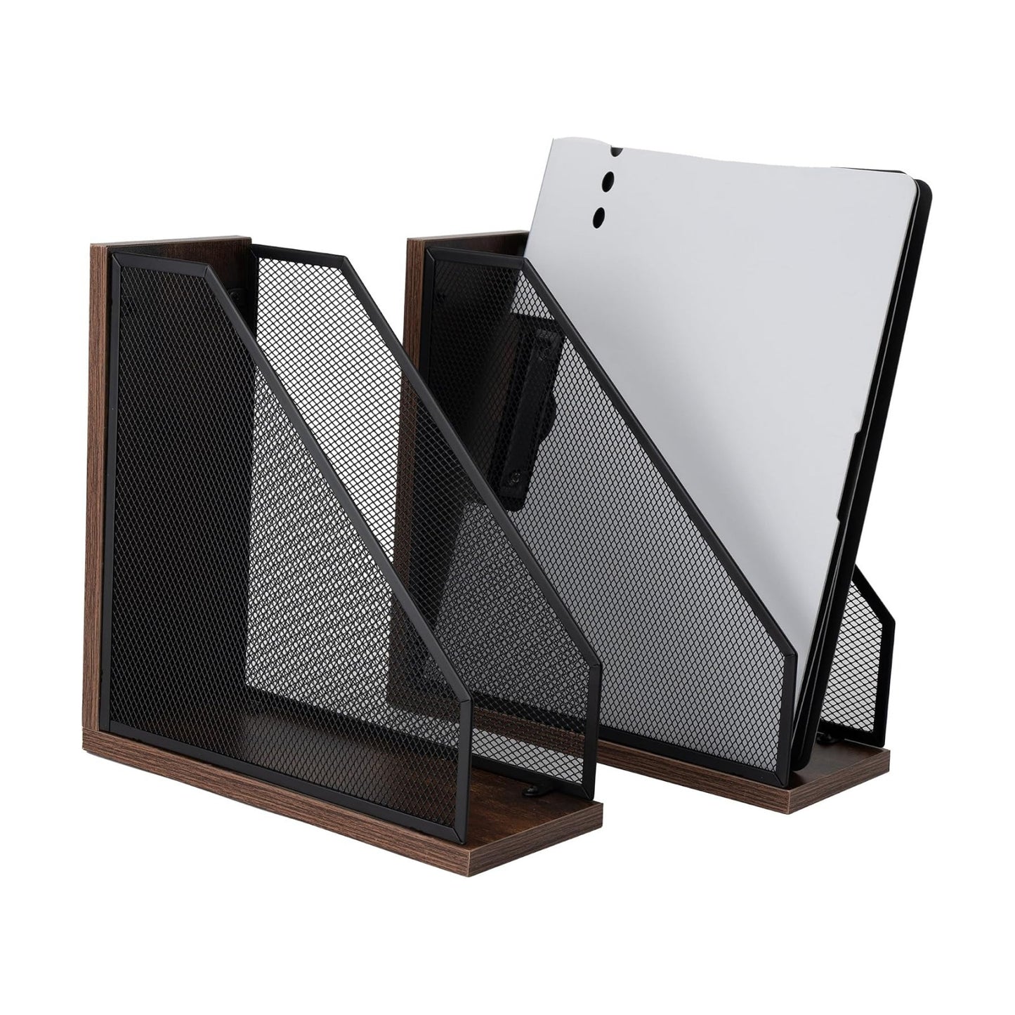 Antique Wooden Magazine Holder,Mesh File Holder for Desk, Office Desk Accessories Decorative File Box (2 Pack Black)