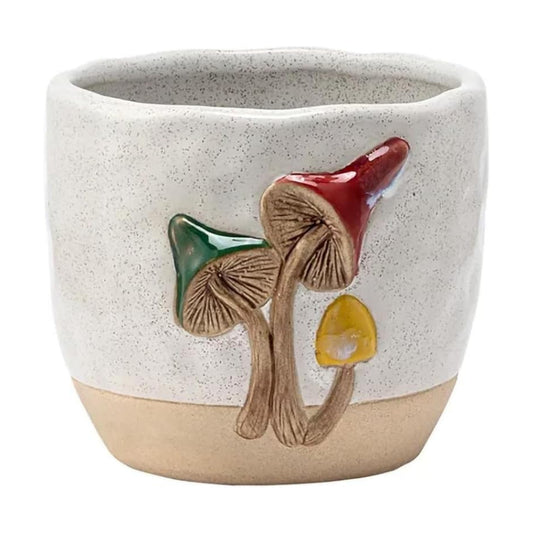 Napco Woodland Mushroom and Beige Ceramic Flower Succulent / Small / White / 4.25 x 4.25 x 3.75