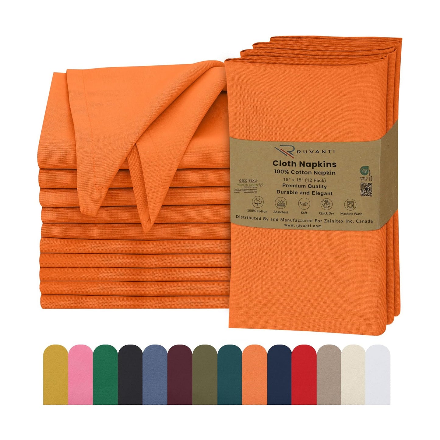 Ruvanti Cloth Napkins Set of 12, 100% Cotton 18”x18” - Orange Peel | Washable, Soft, Durable & Absorbent Everyday