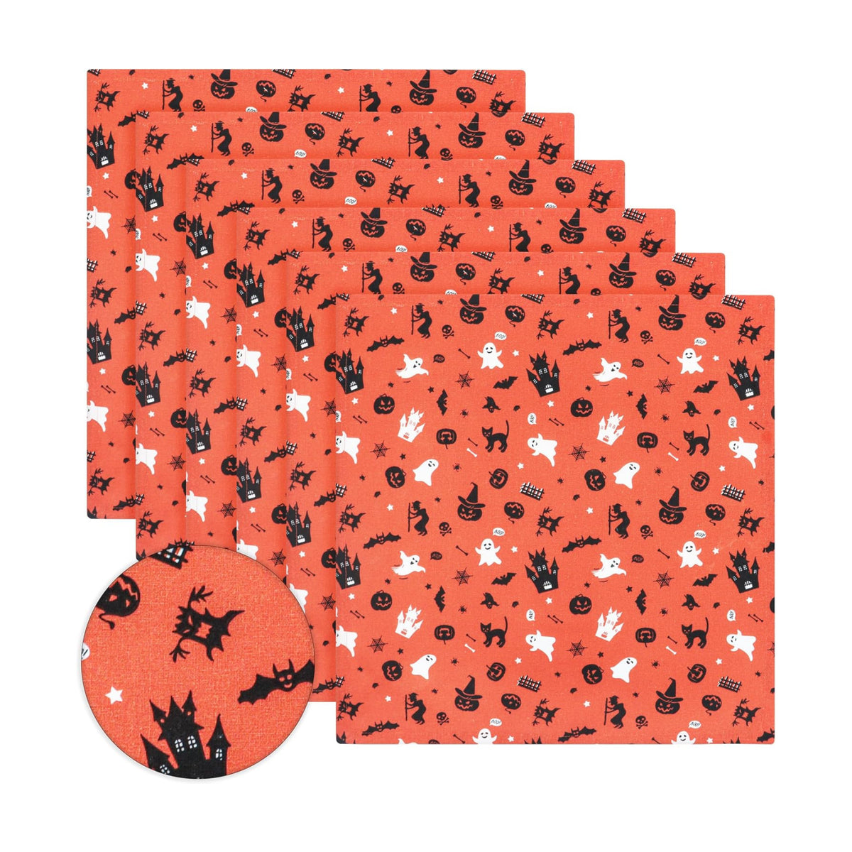 PurpleEssences Halloween Cloth Napkins 18x18 in Set of 6 - Haunted House