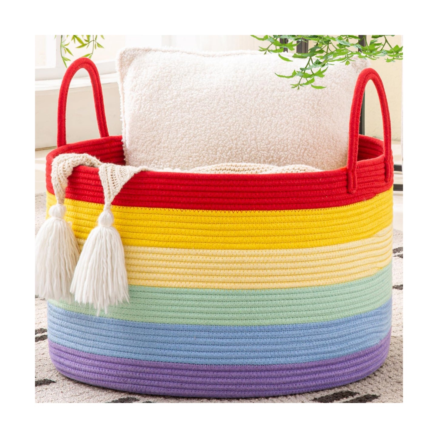 KAKAMAY Large Blanket Basket with Handles, Storage Basket for Living Room
