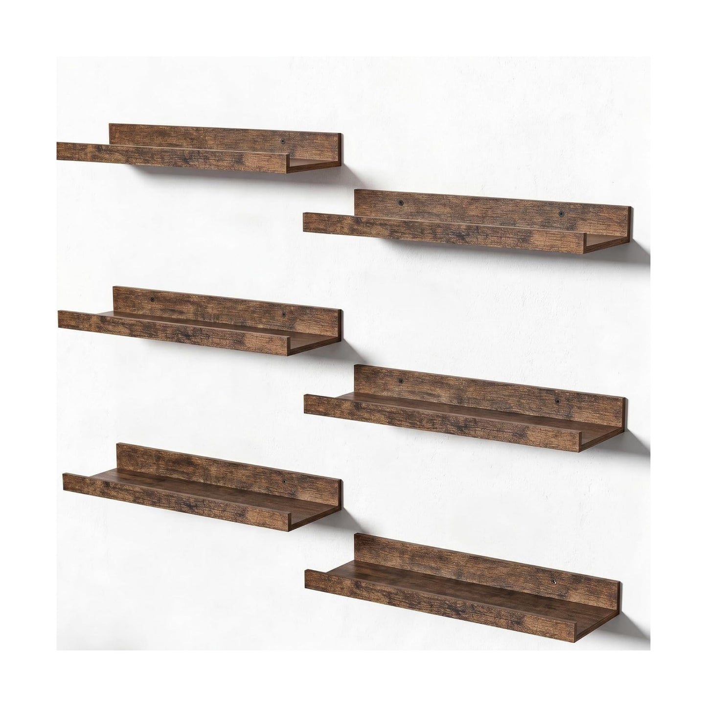 upsimples Floating Shelves for Wall Decor and Storage, Brown, 6Pcs 15.7''