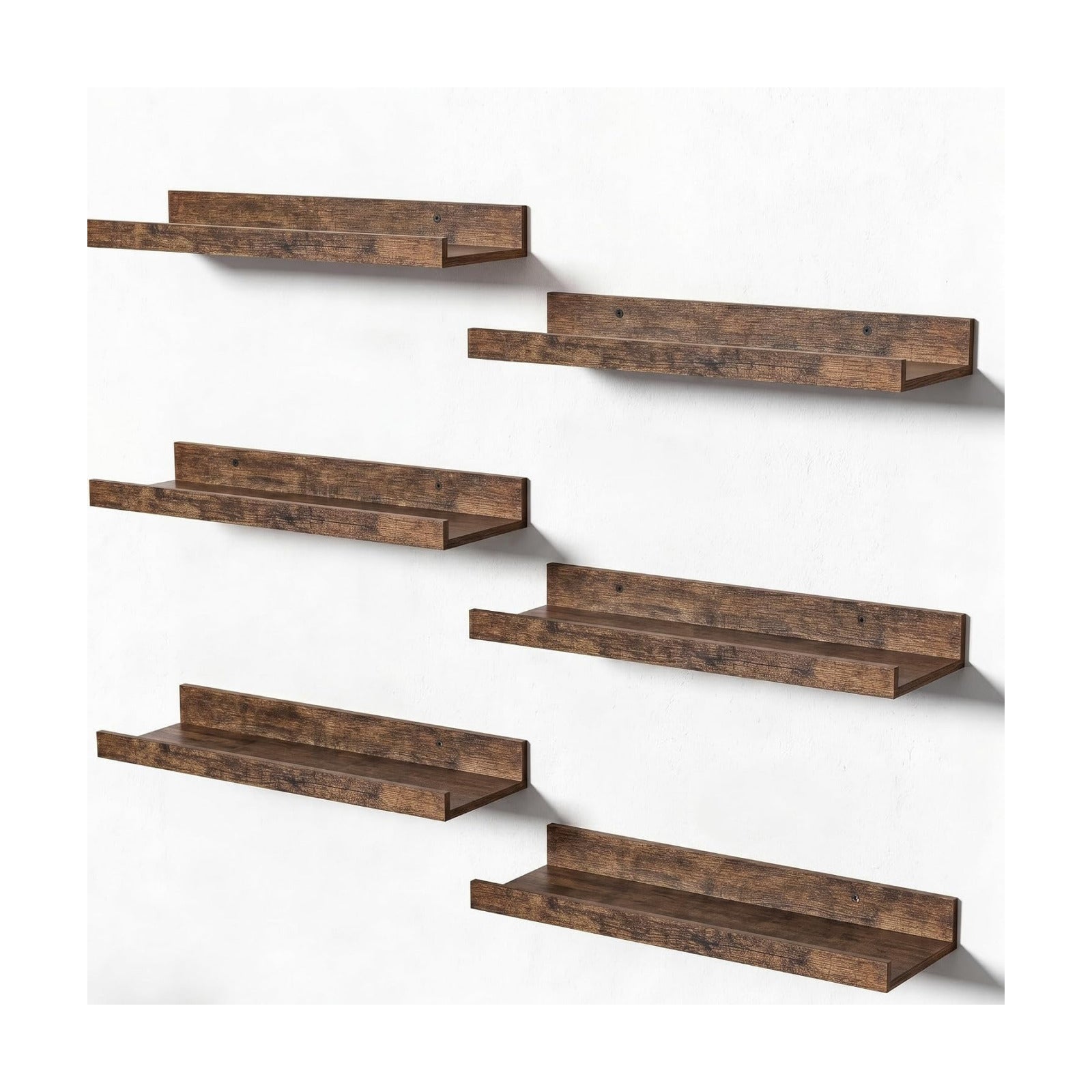 upsimples Floating Shelves for Wall Decor and Storage, Brown, 6Pcs 15.7''