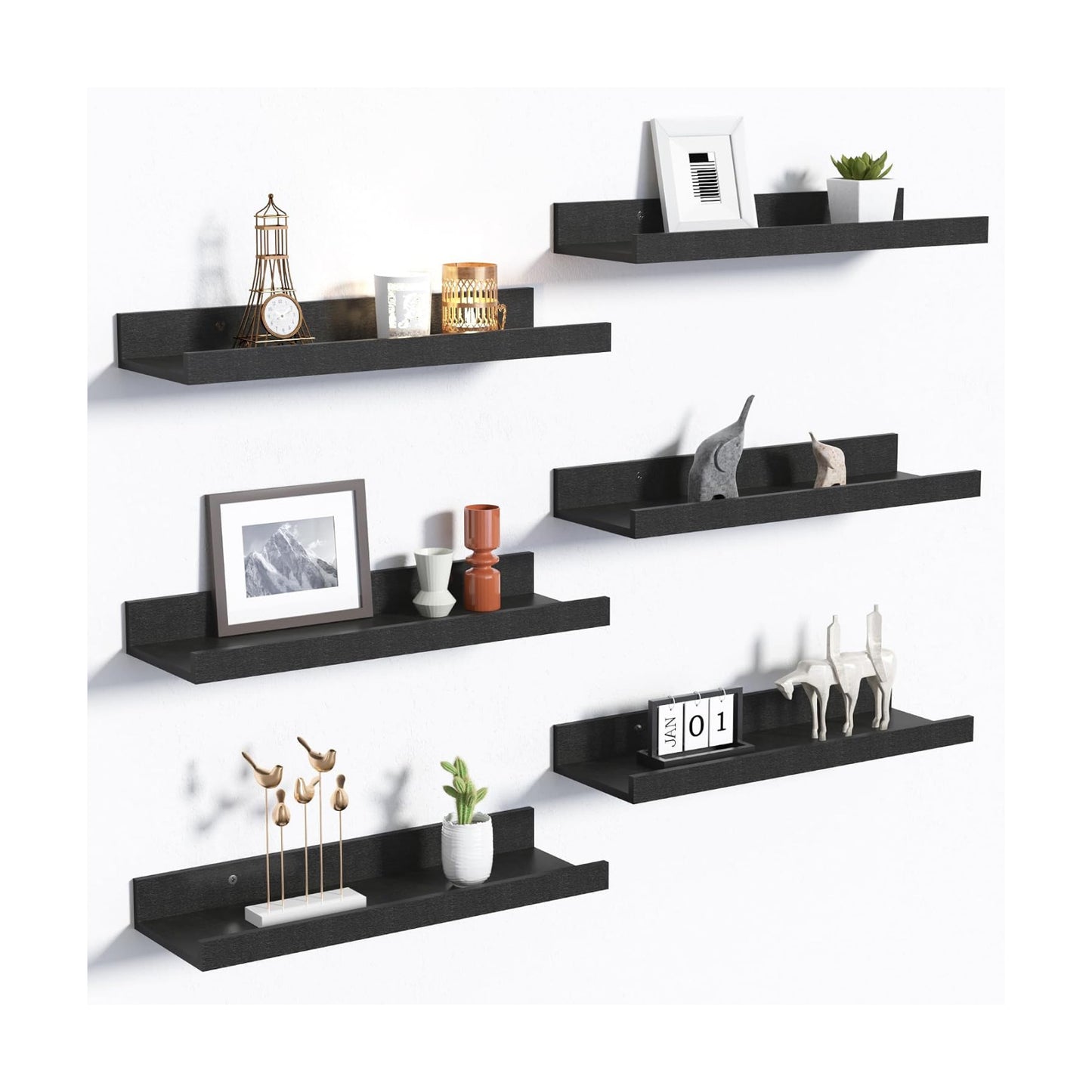 upsimples Floating Shelves for Wall Decor and Storage, Black, 6Pcs 15.7''