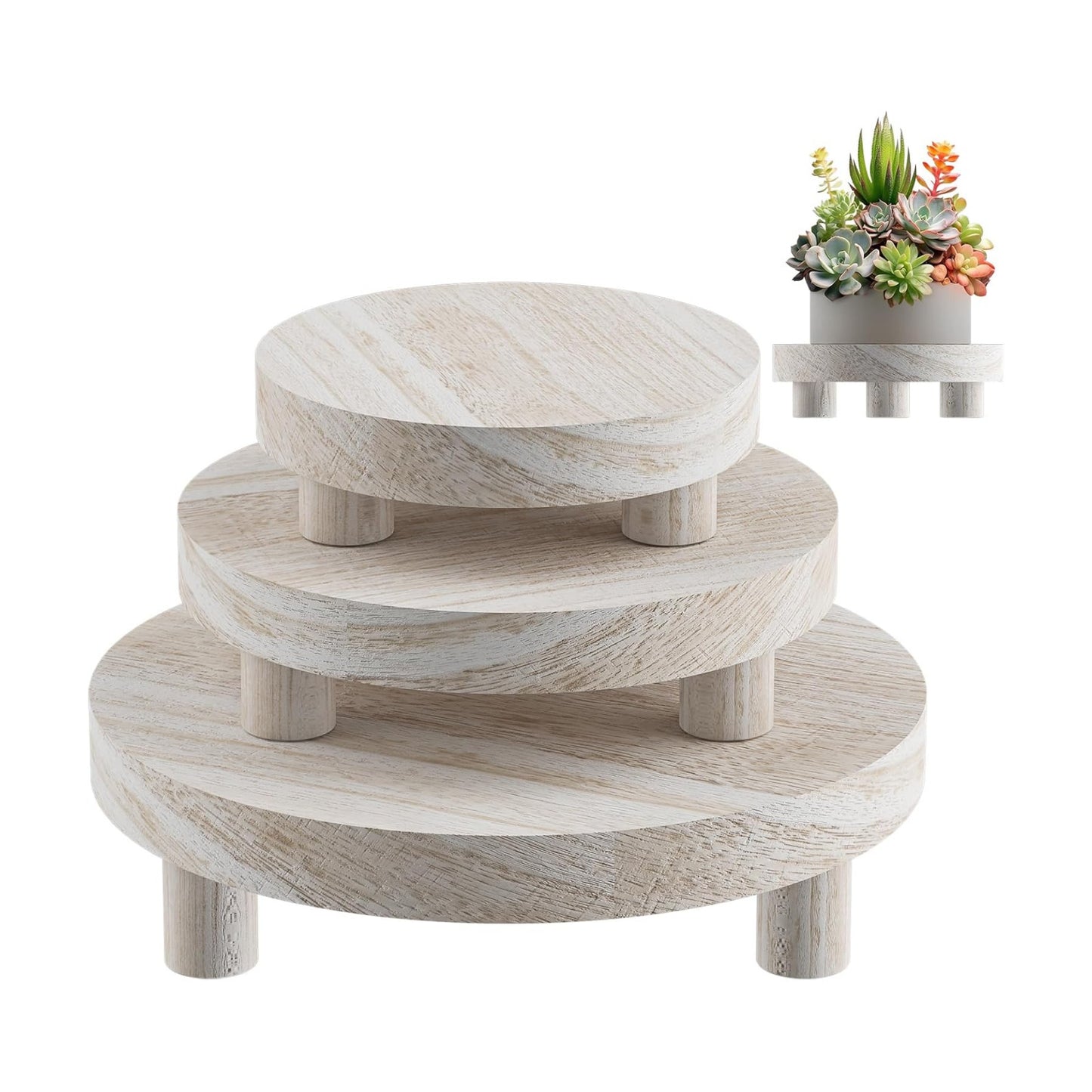 3 Pcs Wood Plant Stand Indoor Outdoor, Round Wood Riser for Decor 6/8/10" Wooden Stool Display Stand Flower Pot Holder