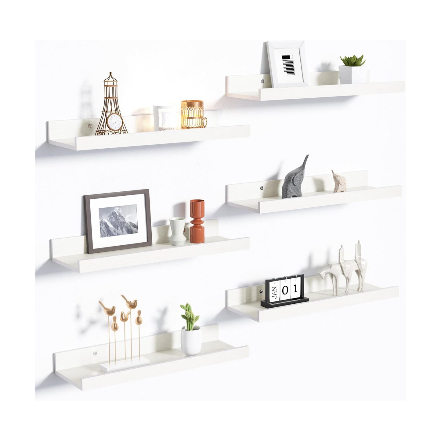 upsimples Floating Shelves for Wall Decor and Storage, White, 6Pcs 15.7''