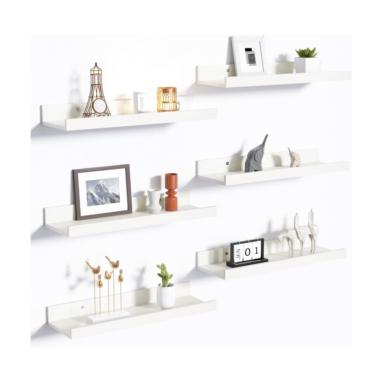upsimples Floating Shelves for Wall Decor and Storage, White, 6Pcs 15.7''