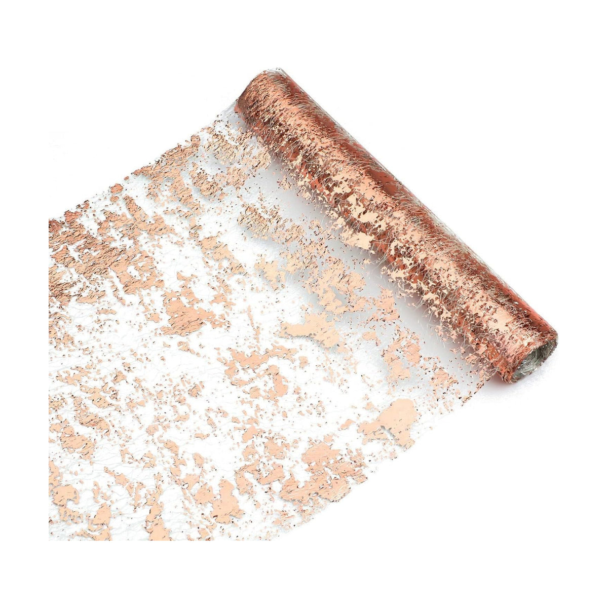 Snowkingdom Rose Gold Table Runner 11 Inch x 100 Feet Glitter Sequin Metallic Pink Thin Mesh Runner Sparkly Table Decorations for Birthday, Wedding, Bridal Shower, Baby Shower Party