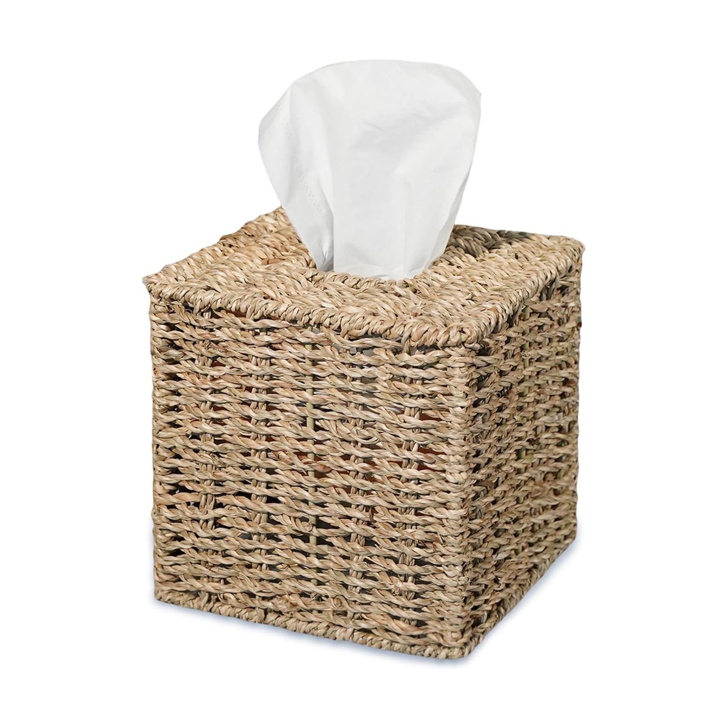 Handwoven Wicker Tissue Box Cover / Seagrass / Single / Natural