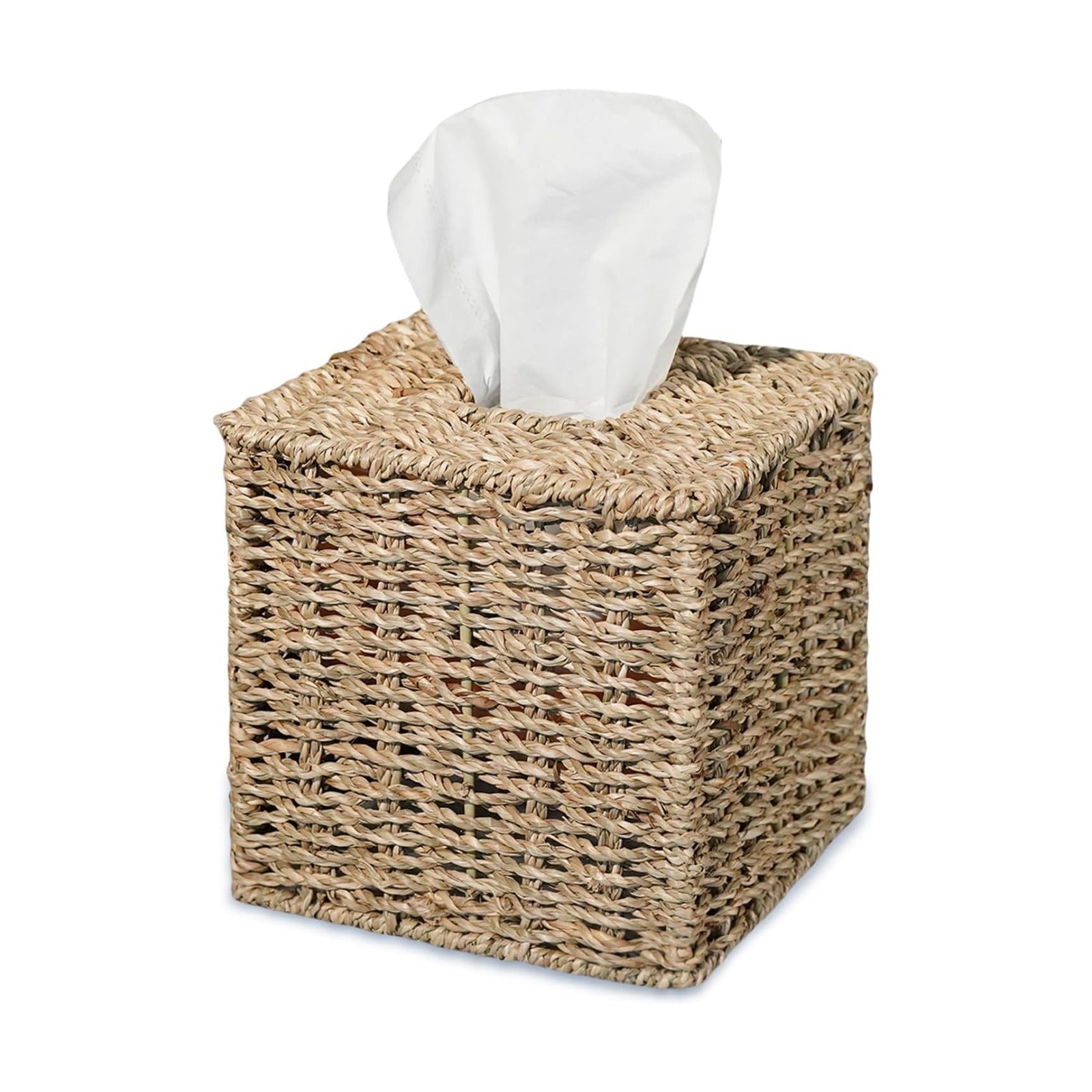 Handwoven Wicker Tissue Box Cover / Seagrass / Single / Natural