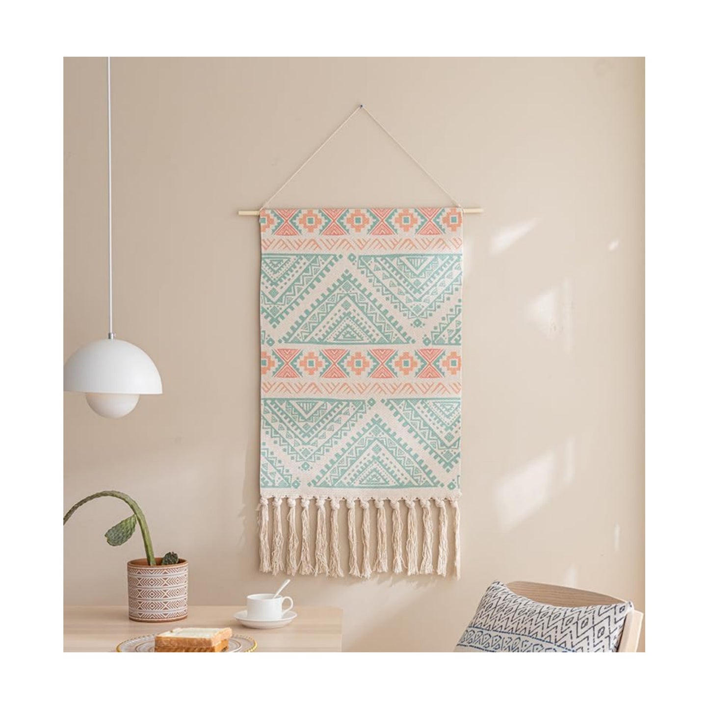 Large Macrame Woven Boho Chic Bohemian Abstract Geometric Printed Tapestries / 20 x 34