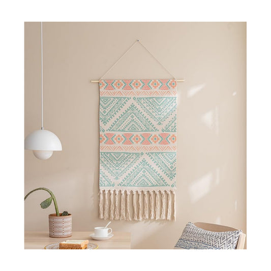 Large Macrame Woven Boho Chic Bohemian Abstract Geometric Printed Tapestries / 20 x 34