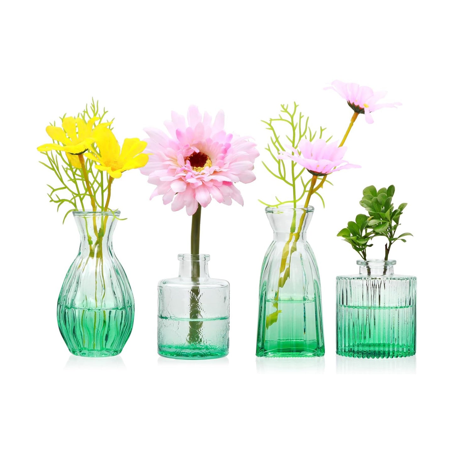 Glass Bud Vases / Green / Set of 4