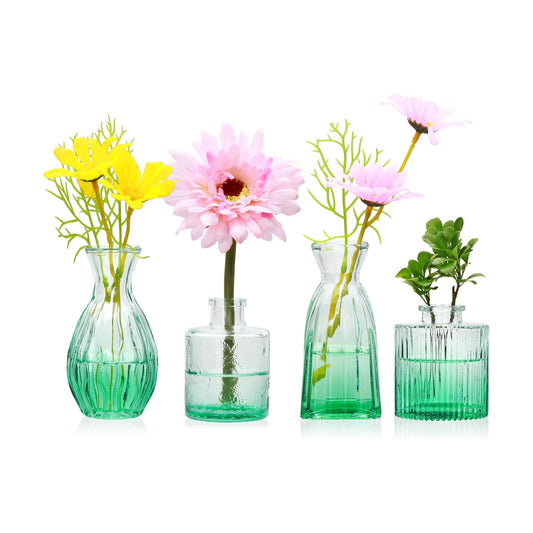 Glass Bud Vases / Green / Set of 4