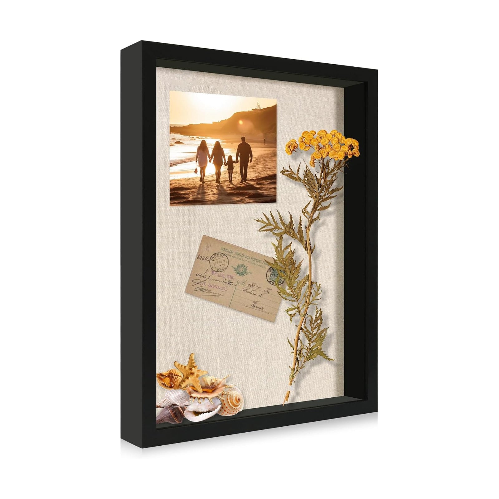 12x16 Large Shadow Box Picture Frame Display Case with Soft Linen Back, Black Wooden Memory Shadow Box Frame with