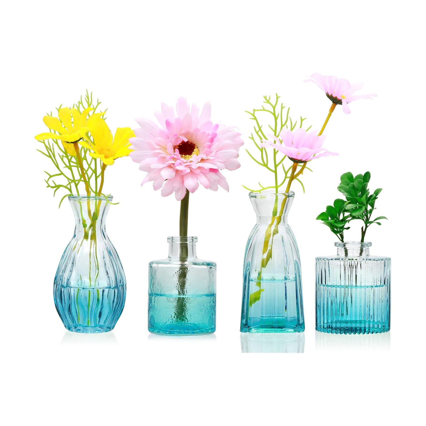 Glass Bud Vases / Blue / Set of 4